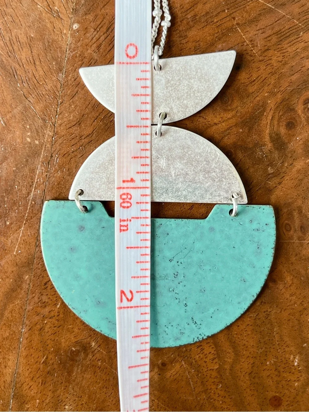 Verdigris Patina Geometric Pendant Necklace